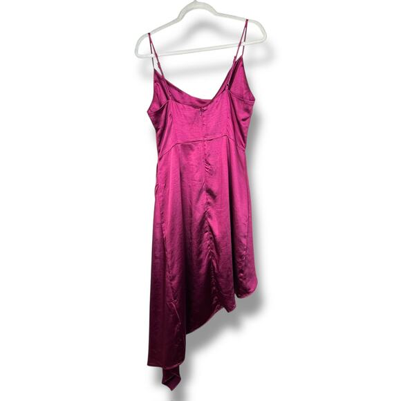 ELLIATT Revolve Jacinda Berry Pink Satin Drape Faux-Wrap Asymmetrical Midi Dress - Picture 8 of 14